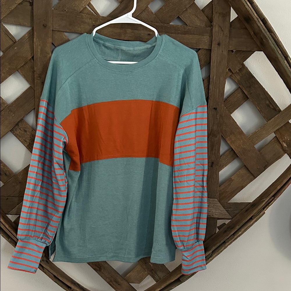 Teal and Orange Striped Long Sleeve Shirt